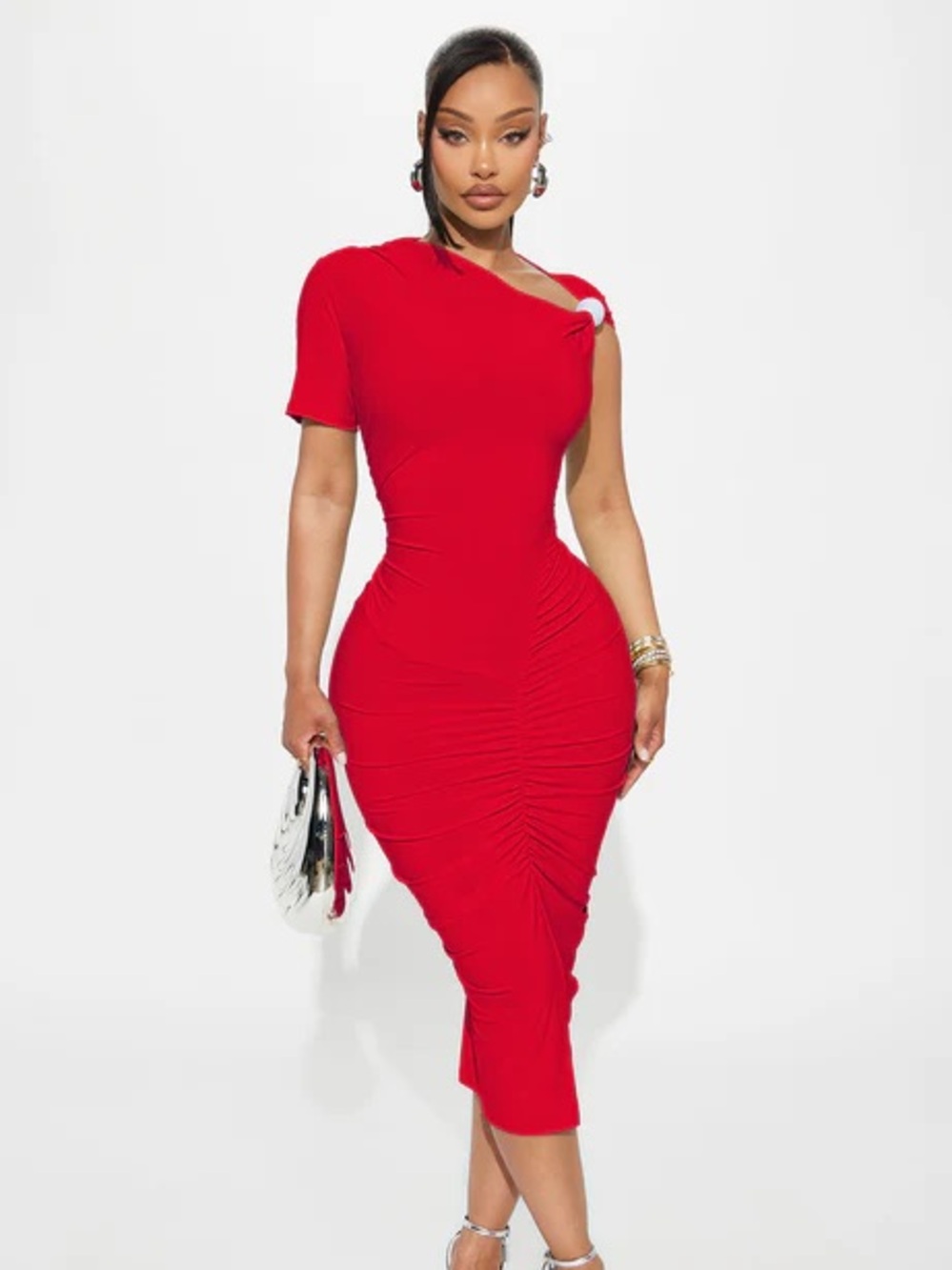 Fancy Girl Ruched Midi Dress NEW 🏷️